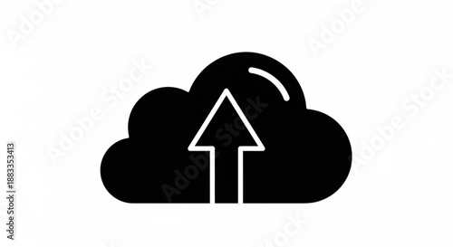 A black cloud icon with a white arrow pointing upwards, symbolizing data upload or cloud storage