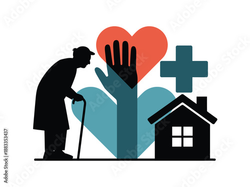 Supportive care for seniors at home isolated on white background, Vector, illustration