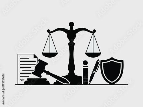 Symbolic representation of justice and law isolated on white background, Vector, illustration