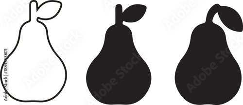 Pear icon set. pear simple fruit icon on white background Black silhouette flat icon outline icon.