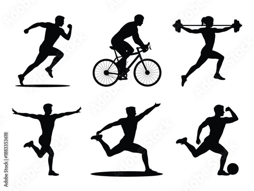Various silhouettes of athletes engaging in different sports isolated on white background, Vector, illustration