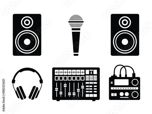 Modern audio equipment setup isolated on white background, Vector, illustration