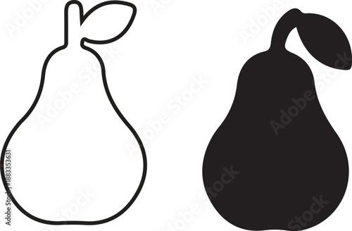 Pear icon set. pear simple fruit icon on white background Black silhouette flat icon outline icon.