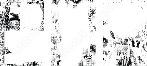 Glitch distorted geometric shape . Noise destroyed logo . Trendy cyber punk poster . Glitched frame .Grunge textured . Distressed effect .Vector shapes with a halftone dots screen print texture.