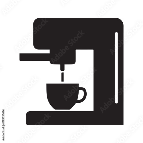 Black coffee maker machine brewing fresh coffee cup vector illustration isolated on white background silhouette