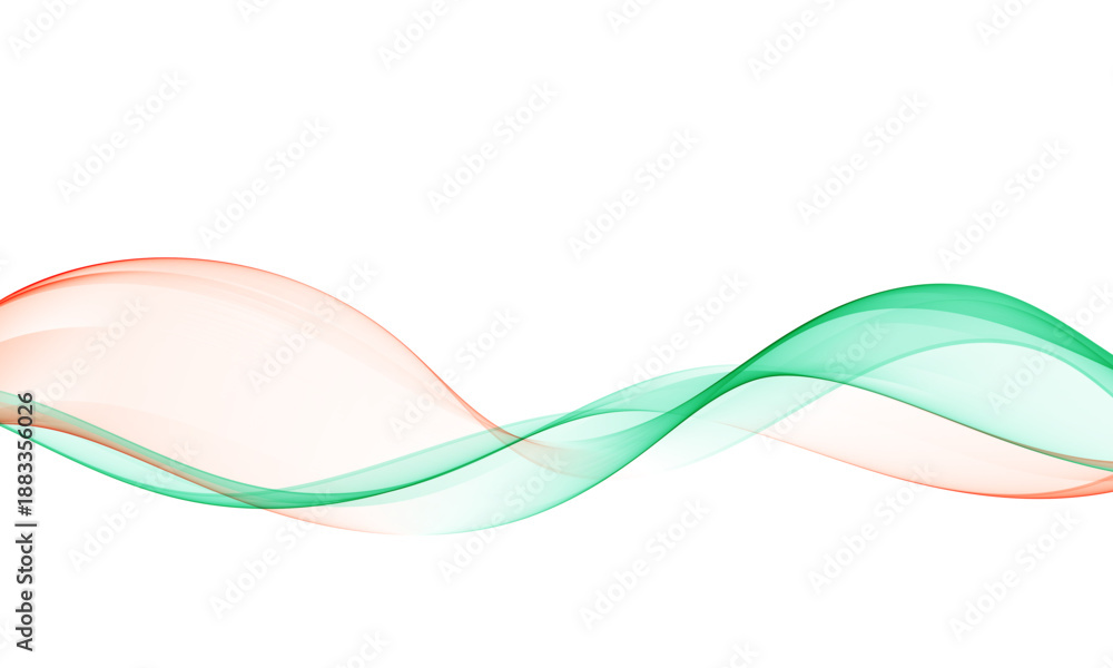 Obraz premium Abstract smooth flowing wave with transparent green and red gradients on white background, clean modern vector design