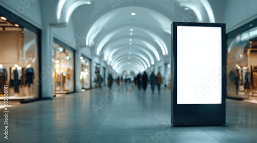 Billboard in a shopping mall with people