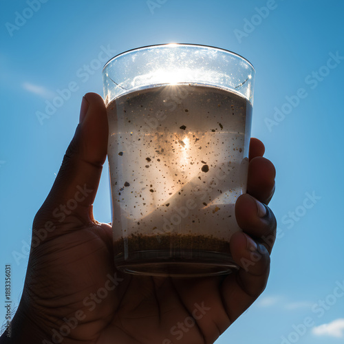 Wallpaper Mural Hand Holding Tall Glass of Refreshing Iced Coffee with Condensation Droplets Against Vibrant Clear Blue Sky on a Sunny Summer Day Torontodigital.ca