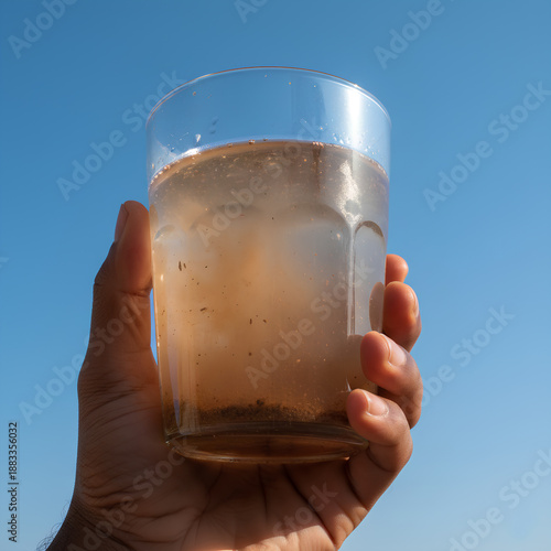 Wallpaper Mural Close-up of Hands Holding Cold Coffee with Ice Cubes and Water Drops in Glass, Bright Blue Sky Background, Summer Freshness Concept Torontodigital.ca