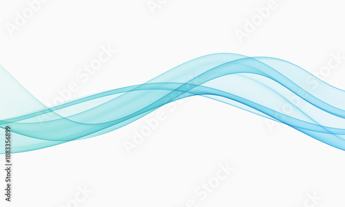 Smooth abstract flowing wave with blue and turquoise transparent gradients on white background