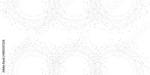 Flowing swarm of black specks in a curved path on a white background