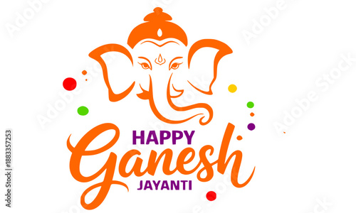 Happy Ganesh Jayanti 2026 Greeting Card with Lord Ganesha Face Illustration, Orange Spiritual Deity Graphic for Ganesh Chaturthi and Hindu Festivals, Divine Vinayaka Poster Design
