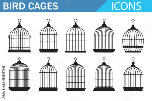 Hanging Bird Cage Outline Icons Collection Minimal Style