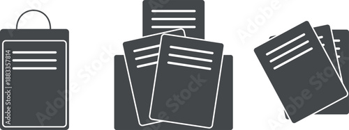 Office paper in files and a box, a box with valuable documents, sheets of paper, assets and finances, an accounting report, vector web icons, text printing on A4 paper. Contracts and applications