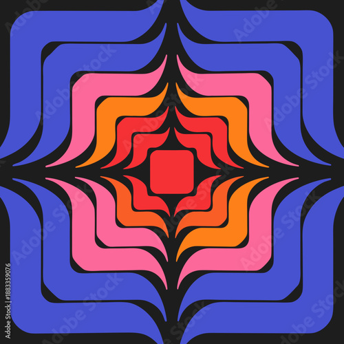 Fényképezés Vibrant geometric pattern featuring symmetrical shapes and colorful layers viewe