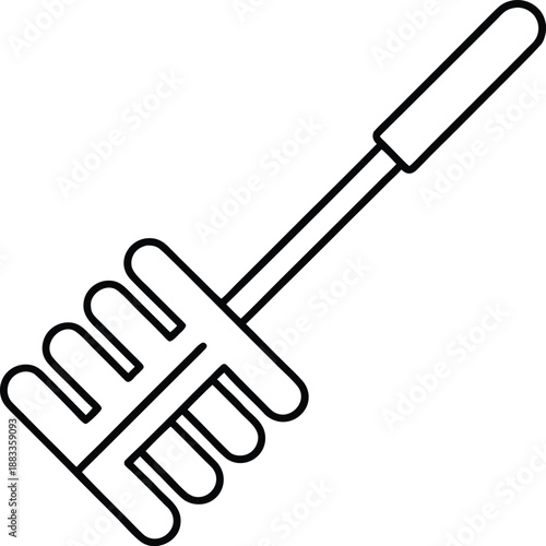 Deep frying pan with long handle line art vector on transparent background