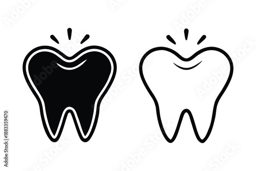 Black and White Molar Tooth with Three Falling Drops dental teeth