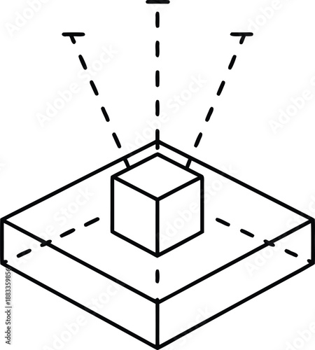 Floating holographic three d cube line art vector on transparent background