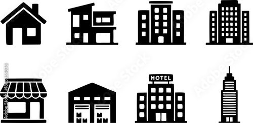 Real Estate and City Architecture Building Glyph Icon Set