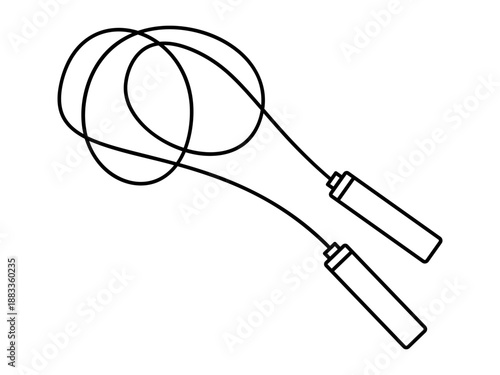 Hand drawn cute outline illustration skipping rope. Flat vector fitness equipment for jumping exercise line art doodle. Gym training sticker. Wellness or healthy lifestyle icon. Isolated.