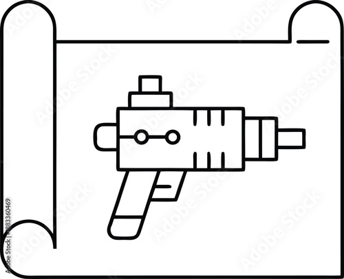 Futuristic weapon blueprint line art vector illustration on transparent background