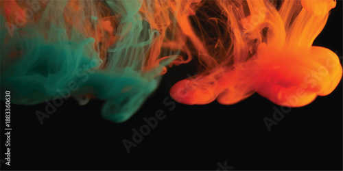 Vibrant, flowing, colorful smoke-like clouds against a dark background, abstract
