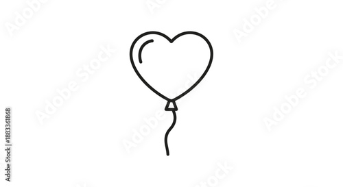 Heart Shaped Balloon Outline on Isolated White Background