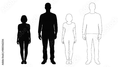 Black and white silhouettes of people standing in a row