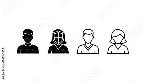 Set of four people icons in different styles
