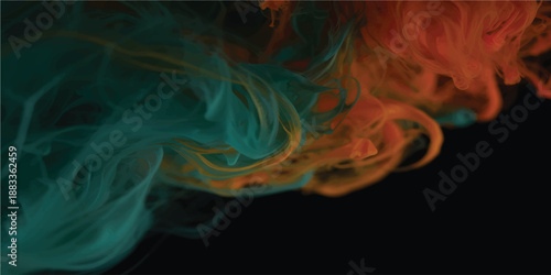 Abstract Ink Diffusion in Water Background with Orange and Teal Liquid Flow for Creative Design