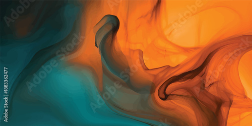 Abstract Ink Diffusion in Water Background with Orange and Teal Liquid Flow for Creative Design