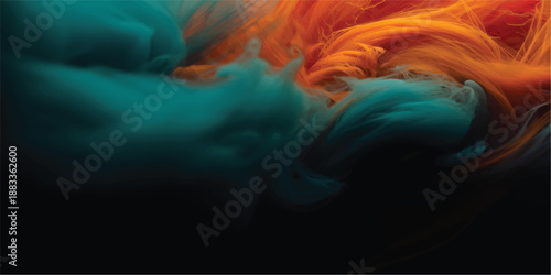 Orange Ink Flowing in Teal Water Creating Abstract Liquid Background with Smooth Motion and Soft Diffusion