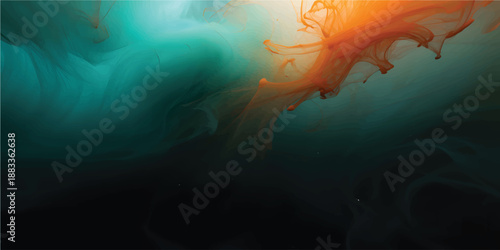 Abstract Liquid Color Background Featuring Orange and Teal Ink Flowing in Water for Creative Design