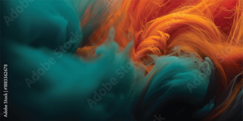 Abstract Liquid Color Background Featuring Orange and Teal Ink Flowing in Water for Creative Design