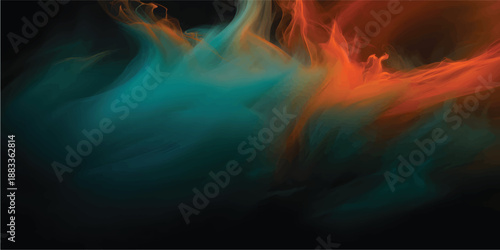 Artistic Abstract Ink in Water with Orange and Teal Fluid Flow Creating Liquid Background Texture