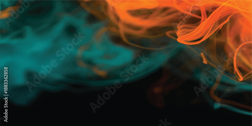 Artistic Abstract Ink in Water with Orange and Teal Fluid Flow Creating Liquid Background Texture