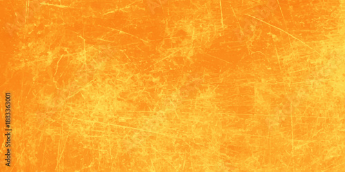 Vintage orange grunge background featuring aged paint texture on an antique parchment paper wall with a weathered yellow pattern for an old retro art illustration backdrop