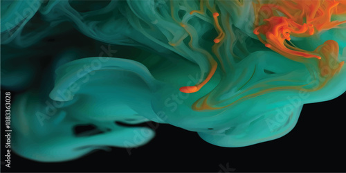An abstract design featuring a smooth wave of yellow and blue jellyfish flowing through dark smoke and swirling light patterns against a black backdrop