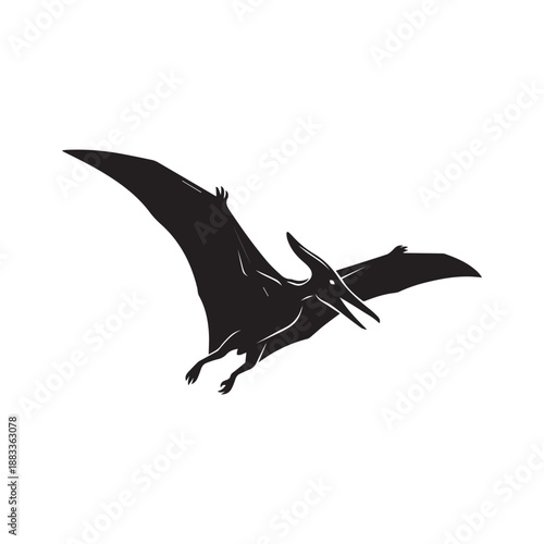 Dynamic Pterodactyl Silhouette Vector Graphic Soaring Across the Prehistoric Skies