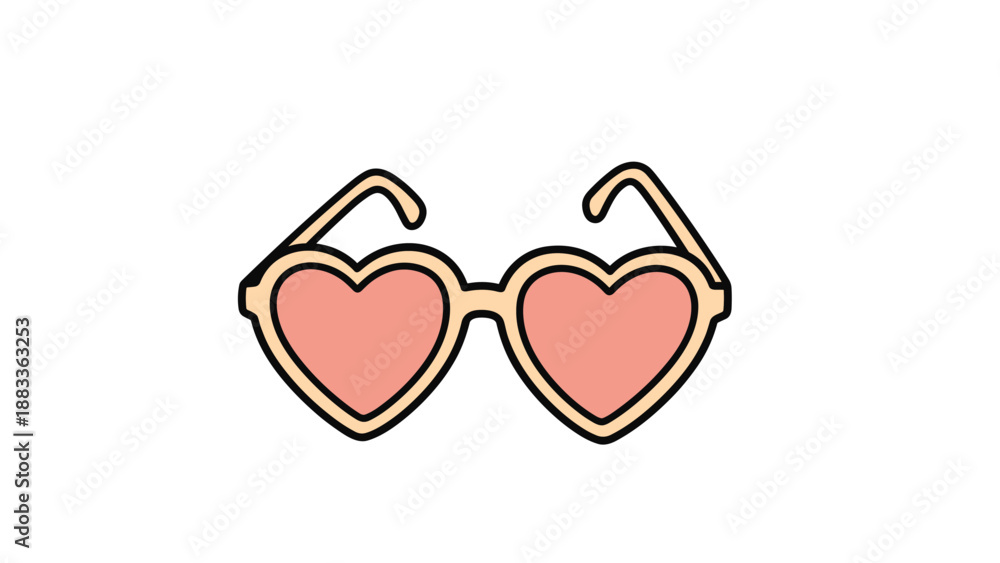 Fototapeta premium Pair of stylish pink heart shaped sunglasses with cream frames isolated on a white background for summer fashion themes.