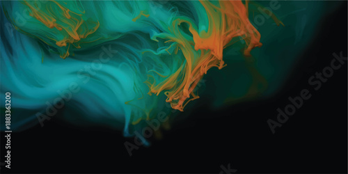 Vibrant colorful ink plumes merging, swirling in water on black background