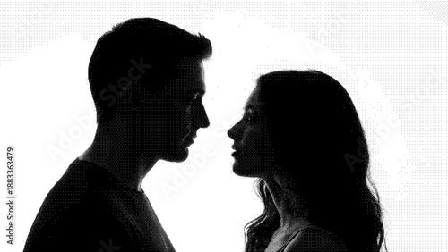 Black silhouette of a man and woman facing each other