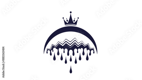 Mysterious navy blue symbol featuring an arch topped with a crown and multiple dripping droplets below a zigzag line.