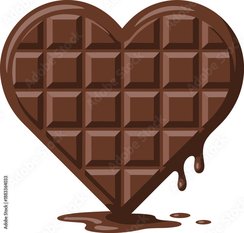 A delicious heart shaped chocolate bar made of sweet dark cocoa is isolated as a gourmet brown dessert block on a white background