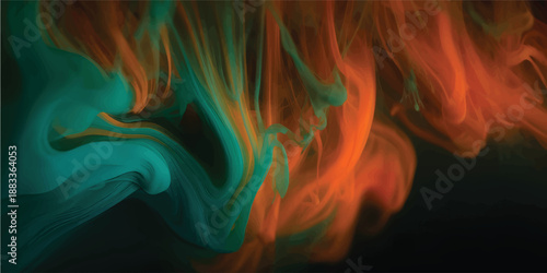 Abstract fractal background featuring a colorful wave of blue smoke and fire art with smooth flowing curves and a dark black motion texture design