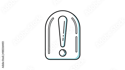 Modern exclamation mark symbol inside a rounded rectangular shape with blue shadow highlighting a warning or important notice.