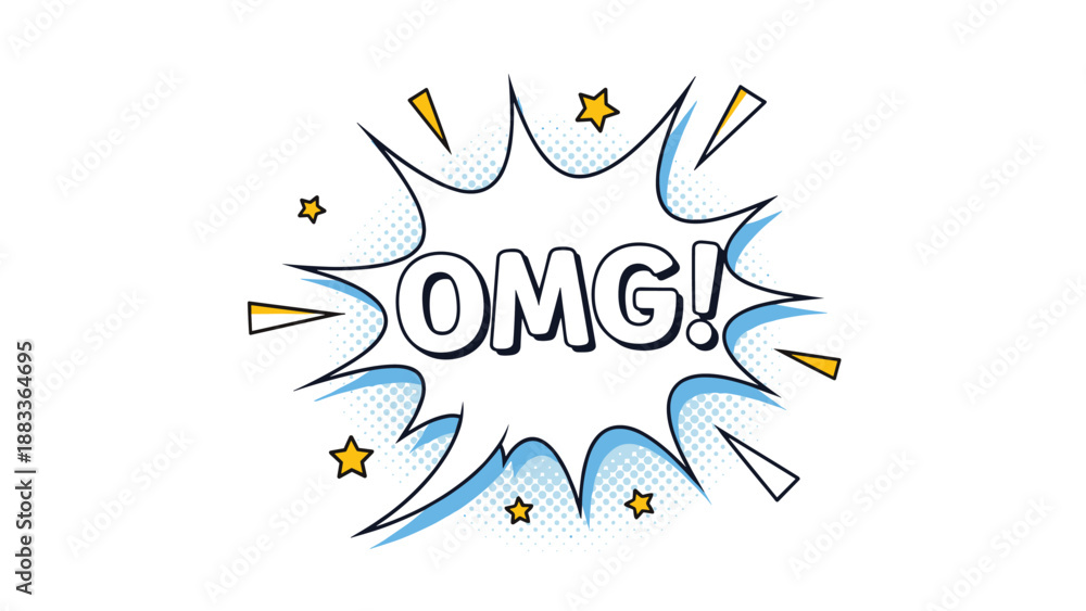 Obraz premium Comic book style speech bubble with exclamation oh my god text in vibrant colors for expressive and fun graphic design projects.