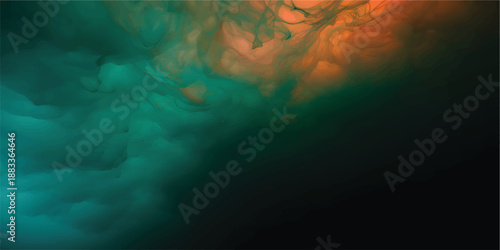 Smoke Background Abstract with Orange and Teal Color Effect on Dark Black Backdrop for Creative Graphics