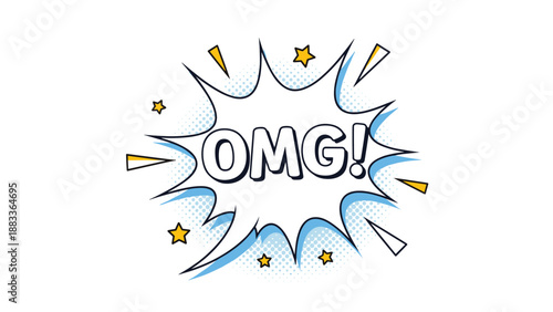 Comic book style speech bubble with exclamation oh my god text in vibrant colors for expressive and fun graphic design projects.