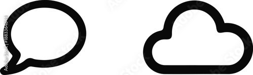 Minimalist Outline Icon Set Featuring Speech Bubble and Cloud Computing Symbols